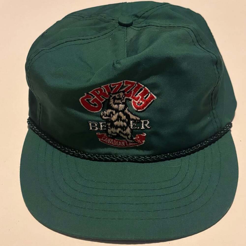 Vintage Grizzly Beer Canadian Lager Green Rope Snapback Cap Hat